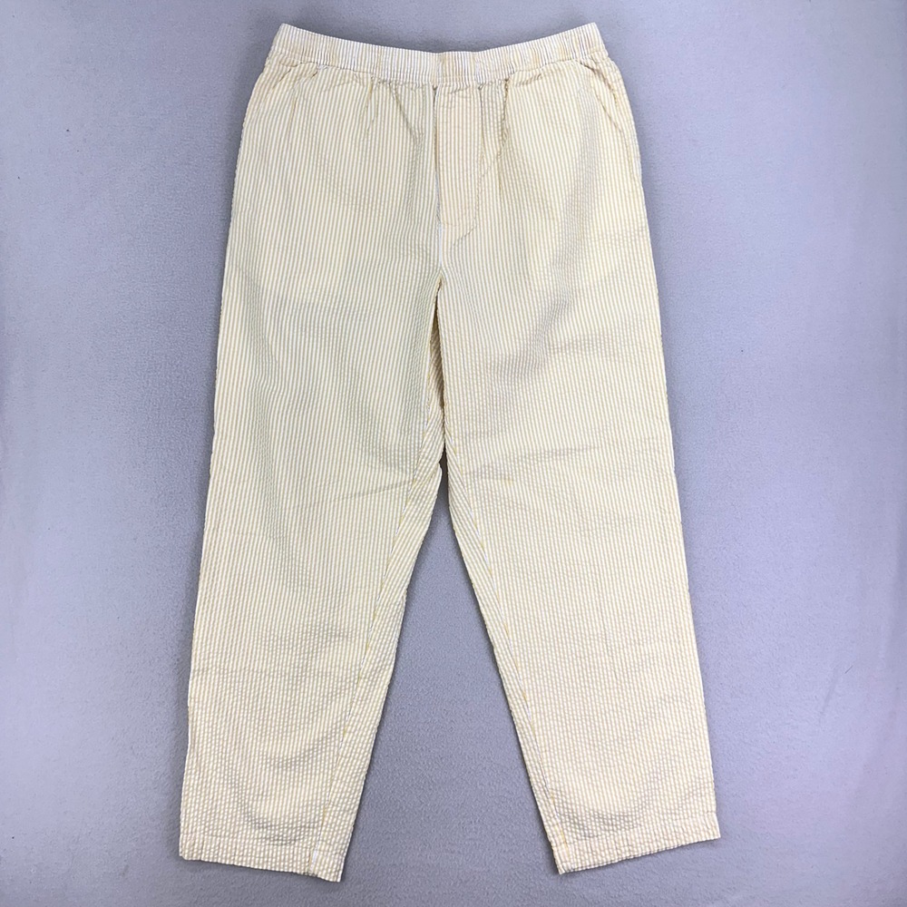 Urban Outfitters Pull On Pants Womens L Yellow Striped‎ Seersucker Straight
